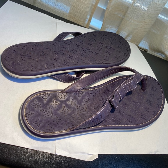 Louis Vuitton purple thong rubber monogram sandals flip-flops flats slides spa39 - Picture 6 of 9